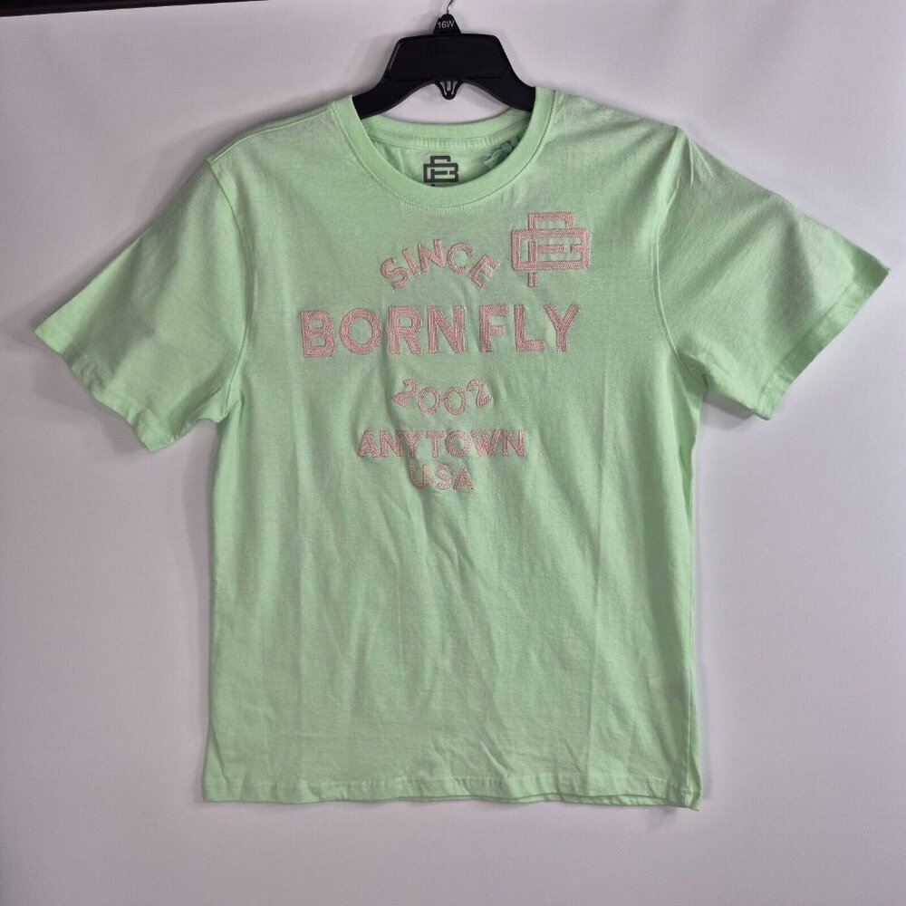 Born Fly Mens T-Shirt Embroidered Mint Green Size M 100% Cotton NWT 41